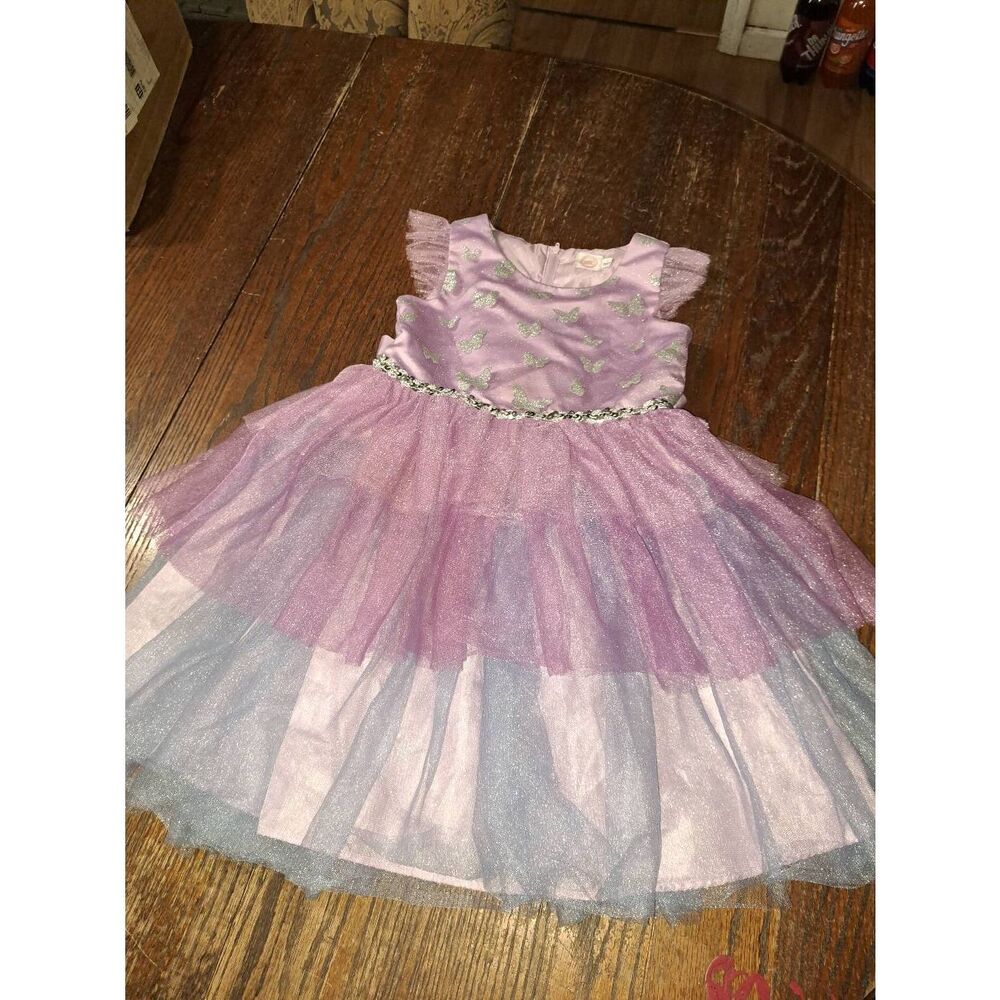 Size 7 Wonder Nation Short Sleeve Purple Silver Glitter Butterfly Princess Dress